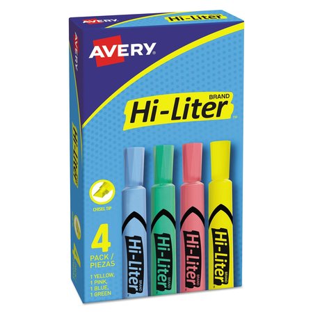 AVERY HI-LITER Desk-Style Highlighters, Chisel Tip, Assorted Colors, PK4 17752